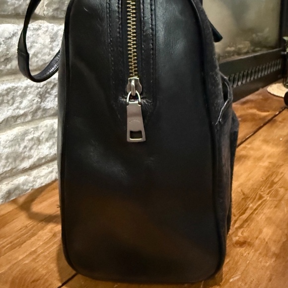 Coach 12 x 12.5 x 5.5 Black Charcoal Wool Leather Zip Top Satchel Purse unisex - Picture 6 of 16
